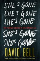 The cover of She's Gone. It features the title repeating itself, written in white chalk against a black board. It becomes more and more erratic as it is repeated. 