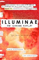 The cover of The Illuminae Files: Illuminae. It is a fireball, with white splotches revealing text — almost as if the information was reverse redacted. 