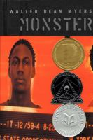 The cover for Monster. It features the mugshot of the main character, who has dark skin and short cropped black hair. The mugshot has an orange tint to it. 