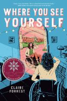 The cover for Where You See Yourself. A girl in a wheelchair look in the mirror at herself. Her room is blue, with dark shadows, but in the mirror she sees herself in color: with brown skin, curly hair, and posed in front of a prestigious college. 