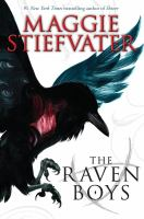 The cover of The Raven Boys. A raven takes up the majority of the cover. A red heart burns in its chest. 
