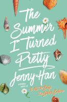 The cover of The Summer I Turned Pretty. The text of the title is white script on a blue background, broken up by seashells of various patterns and white daisies. 