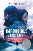 The cover of Impossible Escape. The uppermost half features a couple embracing; they both have dark hair. The bottom half of the cover features the silhouette of a man running away from a Nazi camp, with two beams of light forming an X at his feet. 